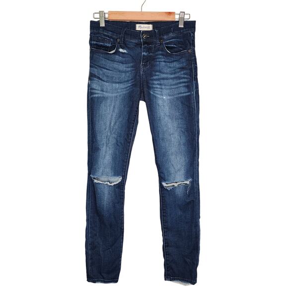 Madewell Mid Rise Dark Wash Skinny Jeans Distressed Stretch Denim 26 - Picture 1 of 8